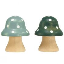 Artículo Setas de Madera Setas Decorativas Mini Toadstools de Madera Verde Menta 4cm 12 Piezas