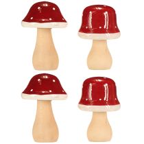 Artículo Setas de madera, decoración, madera, FSC, marrón rojizo, H6,5/7 cm, 4 piezas