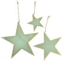 Artículo Estrellas de madera para colgar decoración de ventanas oro menta 12/20/26 cm juego de 3