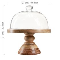 Artículo Plato de madera con cúpula de cristal, campana decorativa de cristal, Ø27cm H31cm