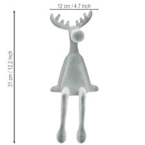 Artículo Alce sentado flocado Figura de estantería Gris 31cm 3pzs