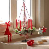Artículo Taburete de borde con decoración de alce navideño flocado 31 cm rojo 3 piezas
