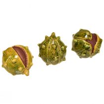 Artículo Castañas decorativas en amarillo verdoso – 6 cm – decoración ideal para otoño y vacaciones – 6 piezas