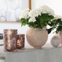 Artículo Macetero de cerámica color crema y rosa – Macetero decorativo moderno con diseño de ranuras Ø15cm 2 uds.