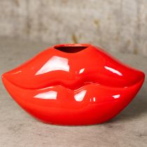Artículo Jarrón de cerámica con forma de boca de beso rojo, jarrón decorativo de 17 x 8,5 x 9 cm.