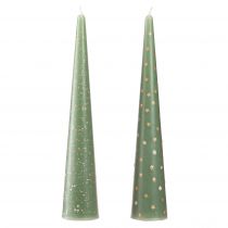 Artículo Vela como árbol de Navidad Vela navideña oro verde Ø4,5cm H25cm 2ud