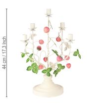 Artículo Candelabro de 5 brazos de metal color crema con decoración de fresas H44cm
