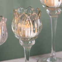 Artículo Portavelas de cristal con forma de flor para decoración elegante de mesas, eventos y bodas, 22cm