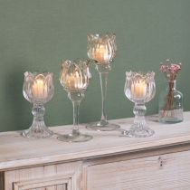 Artículo Portavelas de cristal con forma de flor para decoración elegante de mesas, eventos y bodas, 22cm