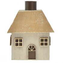 Artículo Portavelas navideño, casita de madera, gris, 9×9×11 cm, 2 unidades