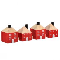 Artículo Portavelas de madera decorativa casa de madera guirnalda roja y blanca 23cm