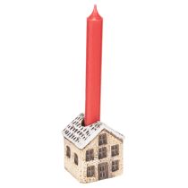 Artículo Portavelas de cerámica, casita decorativa con nieve para decoración de mesa, 7 cm, 2 piezas