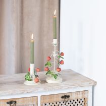 Artículo Portavelas de metal con decoración de fresas color crema veraniego H13cm
