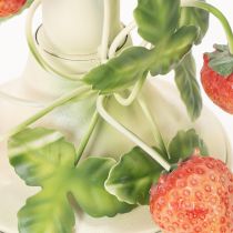 Artículo Candelabro de metal con decoración de fresas, color crema veraniego, 13 cm de alto.