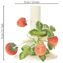 Artículo Candelabro de metal con decoración de fresas, color crema veraniego, 13 cm de alto.