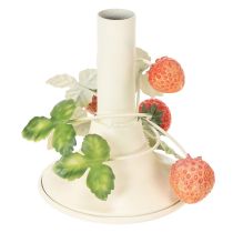 Artículo Candelabro de metal con decoración de fresas, color crema veraniego, 13 cm de alto.