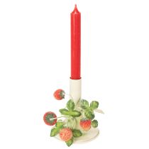 Artículo Candelabro de metal con decoración de fresas, color crema veraniego, 13 cm de alto.