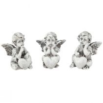 Artículo Figura decorativa para tumba angelito con corazón gris Al. 5,5 cm 6 piezas