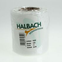 Artículo Cinta de corona blanca de 100 mm x 25 m para decoración florística funeraria.