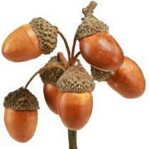 Artículo Bellotas artificiales sobre alambre para decoración de corona de otoño, 3 cm, 6 unidades