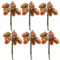 Artículo Bellotas artificiales sobre alambre para decoración de corona de otoño, 3 cm, 6 unidades