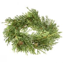 Artículo Corona de abeto artificial pequeña, verde con piñas, Ø24cm, Navidad