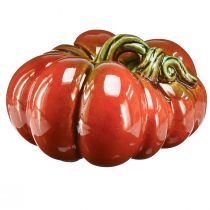 Artículo Calabaza de cerámica brillante en color rojo anaranjado brillante con tallo verde - 21,5 cm - decoración ideal para otoño
