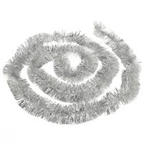 Artículo Guirnalda de oropel plateada brillante de 270 cm, perfecta para decoraciones festivas, versátil