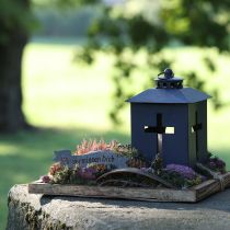 Artículo Farol de tumba con cruz de ventana de metal gris antiguo 13 x 27 cm