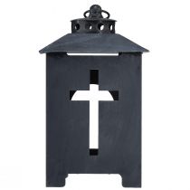 Artículo Farol de tumba con cruz de ventana de metal gris antiguo 13 x 27 cm