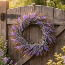Artículo Corona artificial de lavanda para primavera, decoración de puerta, corona decorativa para la entrada, 60 cm