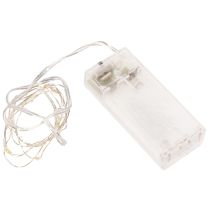 Artículo Guirnalda de luces LED a pilas para interiores, luz blanca cálida, 10 LED, 1 m de longitud, 6 unidades.