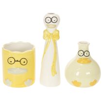 Artículo Set de Figuras de Patos de Cerámica con Gafas, 25 cm, Amarillo y Blanco