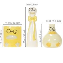Artículo Set de Figuras de Patos de Cerámica con Gafas, 25 cm, Amarillo y Blanco