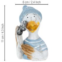 Artículo Decoración náutica de mesa con gaviota, azul, blanco y plateado, 11 cm de alto.