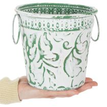 Artículo Macetas de metal con asas, maceteros con relieve, blanco, verde, estilo shabby chic, H20.5/18.5/16cm, Ø25.5/20.5/15.5cm, juego de 3