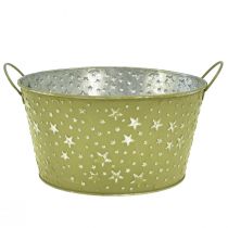 Artículo Cuenco de metal con estrellas y asas verde Ø20cm H11,5cm