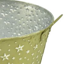 Artículo Cuenco de metal con estrellas y asas verde Ø20cm H11,5cm
