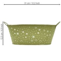 Artículo Bol ovalado de metal con estrellas y asas, verde, 31×16cm, H12.5cm
