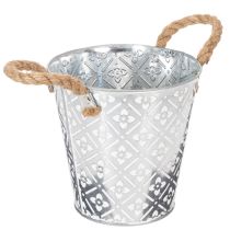 Artículo Maceta metálica para plantar, maceta con asas, jardinera con estampado floral Ø18cm