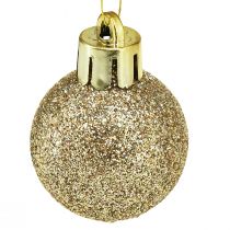 Artículo Mini bolas de árbol de Navidad Perla Plástico dorado Ø3cm 14 piezas