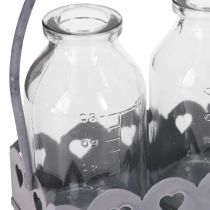 Artículo Jarrón decorativo con bandeja rectangular para minibotellas, color gris, 15,5 x 6 cm