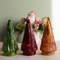 Artículo Mini árbol de Navidad de cristal LED rojo verde marrón 18 cm 3 piezas