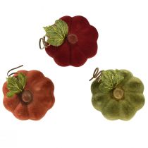 Artículo Mini decoración de calabaza flocada – surtido en colores otoñales 9,5cm 3 piezas