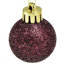 Artículo Mini bolas navideñas plástico violeta Ø3cm H3.5cm 14 piezas