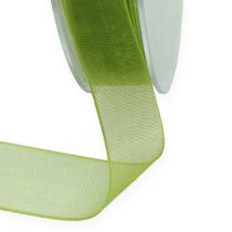 Artículo Cinta de organza cinta de regalo verde borde tejido verde oliva 15mm 50m