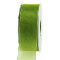 Artículo Cinta de organza cinta de regalo verde borde tejido verde oliva 40mm 50m