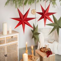 Artículo Lámpara de decoración navideña de estrella de papel de yute roja 60x15cm