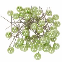 Artículo Alfileres con cabeza de perla, verde manzana, Ø10 mm, 60 mm