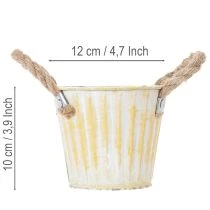 Artículo Cubo para plantar, maceta de metal con asas, macetero decorativo, rosa/verde/amarillo, estilo shabby chic, Ø12cm, H10cm, juego de 3